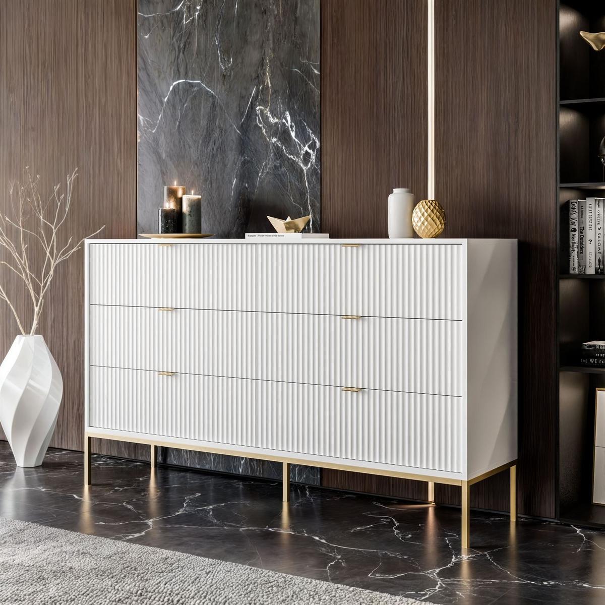 SIDEBOARD CORTADO GOLD KS154 MIT SCHUBLADEN WEISS - Weiß, Holzwerkstoff (154/91/39cm) - Lookway