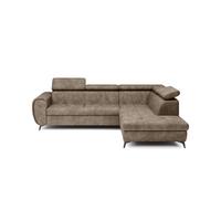 ECKSOFA MAGIA R-S Braun Plüsch-Stoff mit Schlaffunktion - Braun, Holz (260/217cm) - MASSENO
