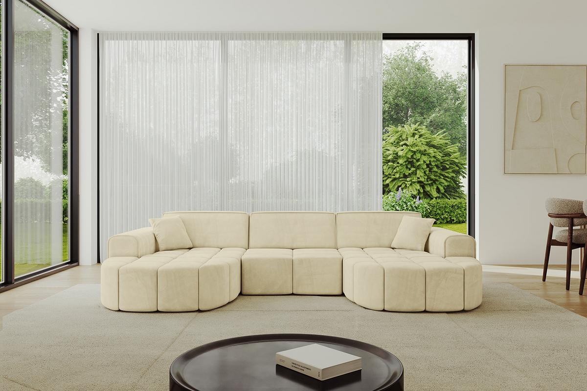 WOHNLANDSCHAFT LIVO-U1 - 315x173x79,5 cm Beige - Beige, Holzwerkstoff/Textil (315/79/173cm) - ALTDECOR