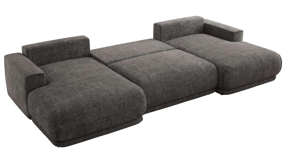 WOHNLANDSCHAFT RINA U Grau Schenille grob gewebt - Schwarz/Grau, Kunststoff/Textil (360/85/170cm) - MKS