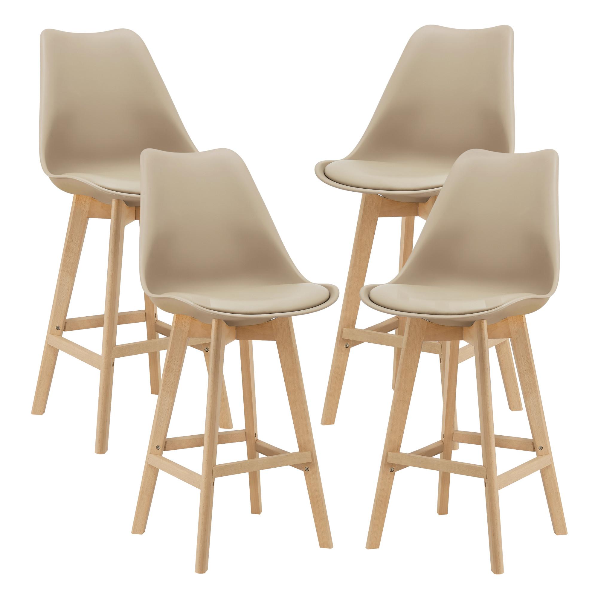 BARSTUHL Lublin 4er-Set - Beige, Leder (48/105/58cm) - [en.casa]