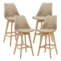 BARSTUHL Lublin 4er-Set - Beige, Leder (48/105/58cm) - [en.casa]
