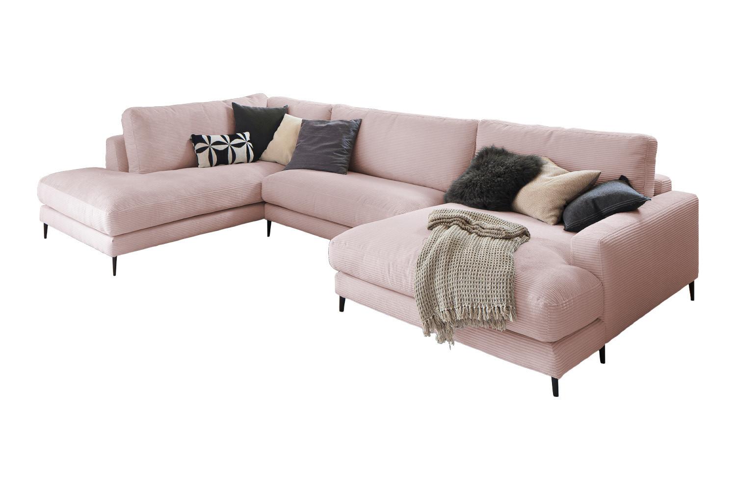 WOHNLANDSCHAFT CARA Pink Cord - Roségold/Schwarz, Textil (341/84/223cm) - KAWOLA