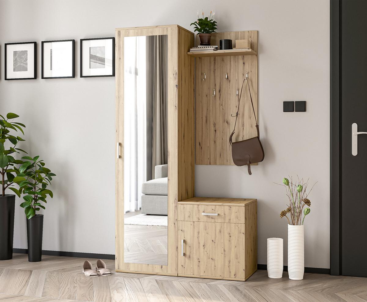 GARDEROBENSCHRANK Magnola Eiche 100/180,5/35 cm – Modern, mit Spiegel und viel Stauraum - Hellbraun, Holzwerkstoff/Kunststoff (100/180.5/35cm) - AX Living