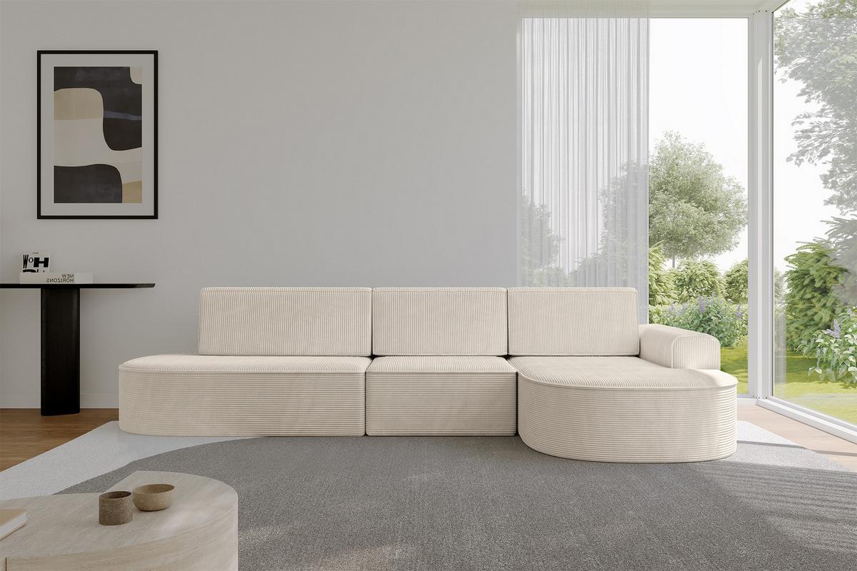 ECKSOFA mit Schlaffunktion Ottomane RECHTS MARI L2-S 368X167X85 Beige Cord - Schwarz/Cappuccino, Holzwerkstoff/Kunststoff (167/368cm) - ALTDECOR