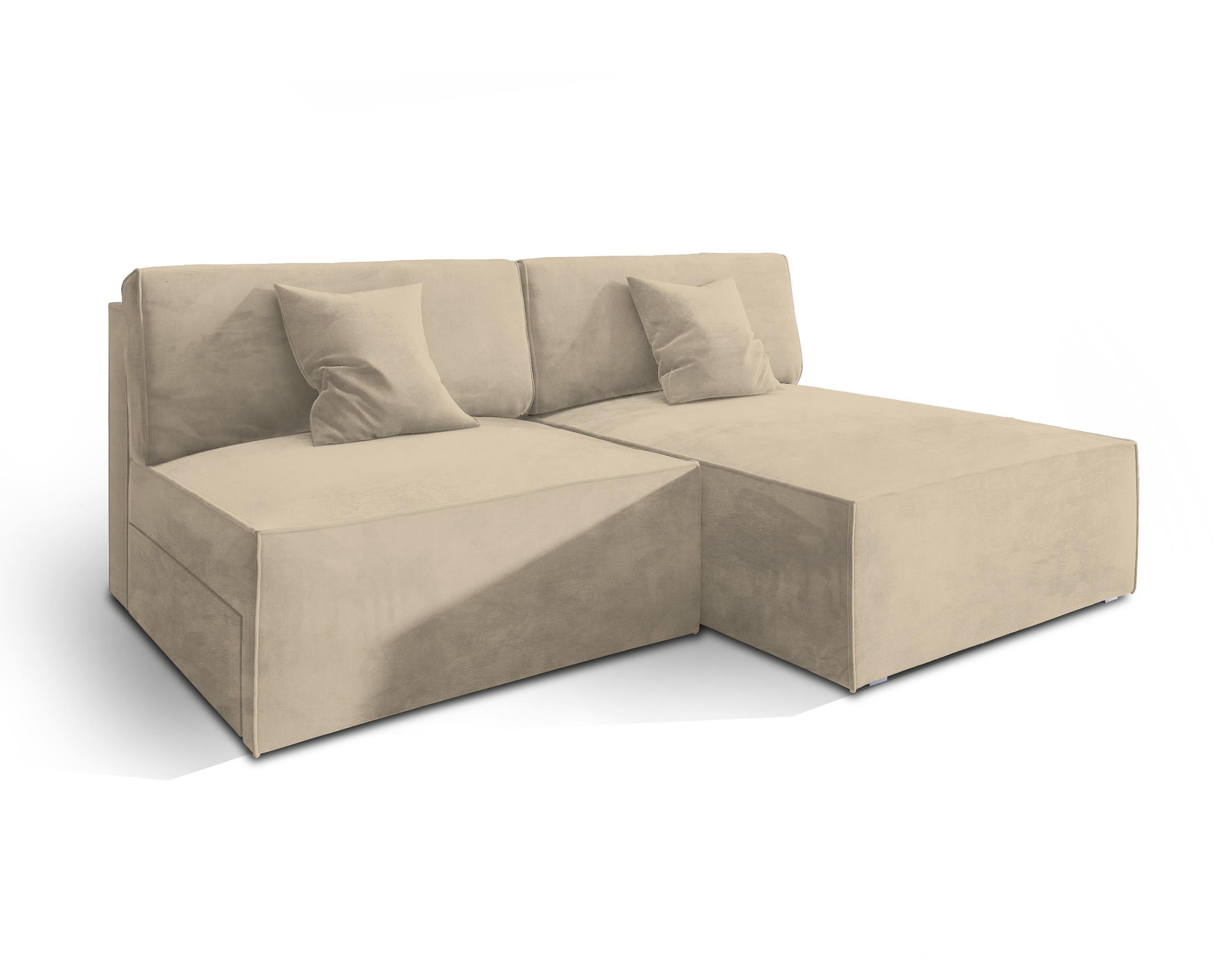ECKSOFA FIORO M Creme Velours-Stoff mit Schlaffunktion - Creme/Grau, Holz/Kunststoff (204/148cm) - MASSENO