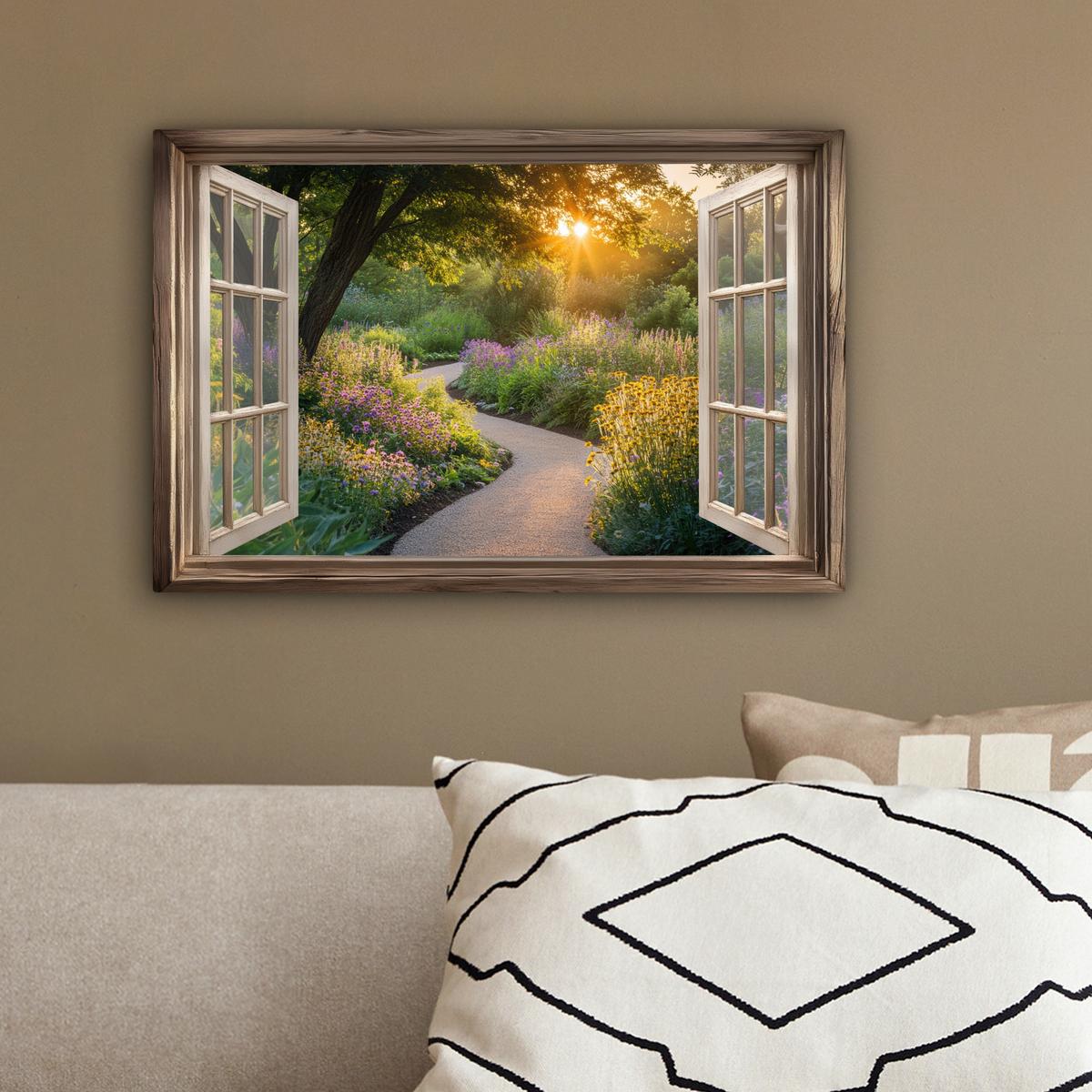 LEINWANDBILD Aussicht - Blumen - Natur - Sonne - Weg Deko Schlafzimmer 30x20 cm - Hellgelb, Textil (30/20cm) - MuchoWow