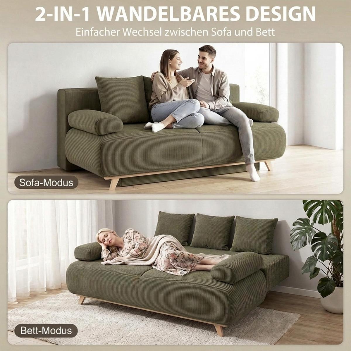 SCHLAFSOFA Cord Dunkelgrün - Dunkelgrün, Kunststoff/Textil (100/84/188cm) - HOMCOM