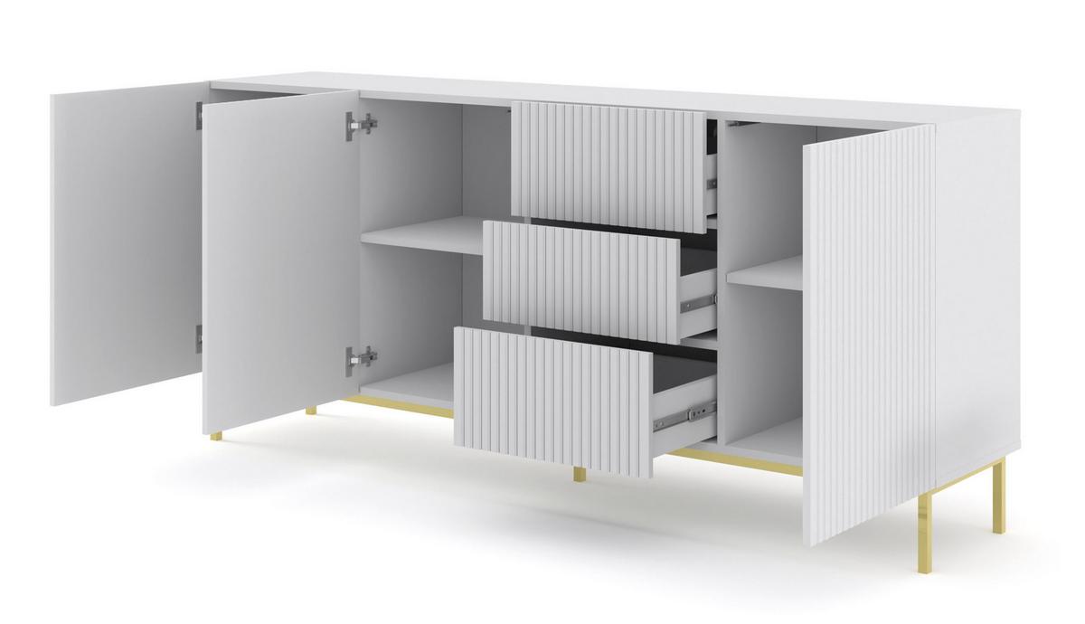 KOMMODE Weiß, Weiß, Gold 200/89/42 - Weiß, Holzwerkstoff (200/89/42cm) - RAUMHIRSCH FURNITURE