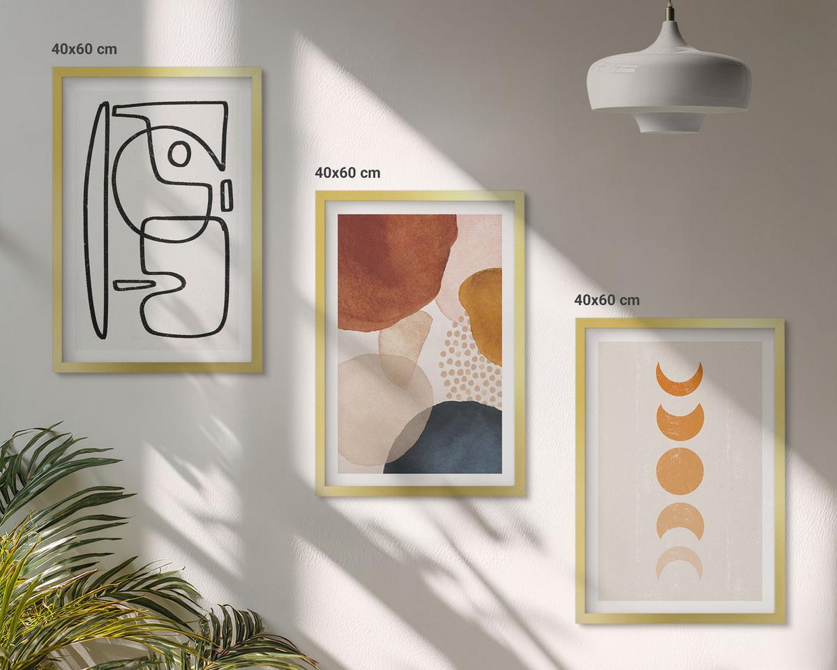 BILDER SET 3er Set - 40x60 cm Goldrahmen - Abstrakte Farbdekorationen - Goldfarben, Kunststoff (40/60cm) - TULUP