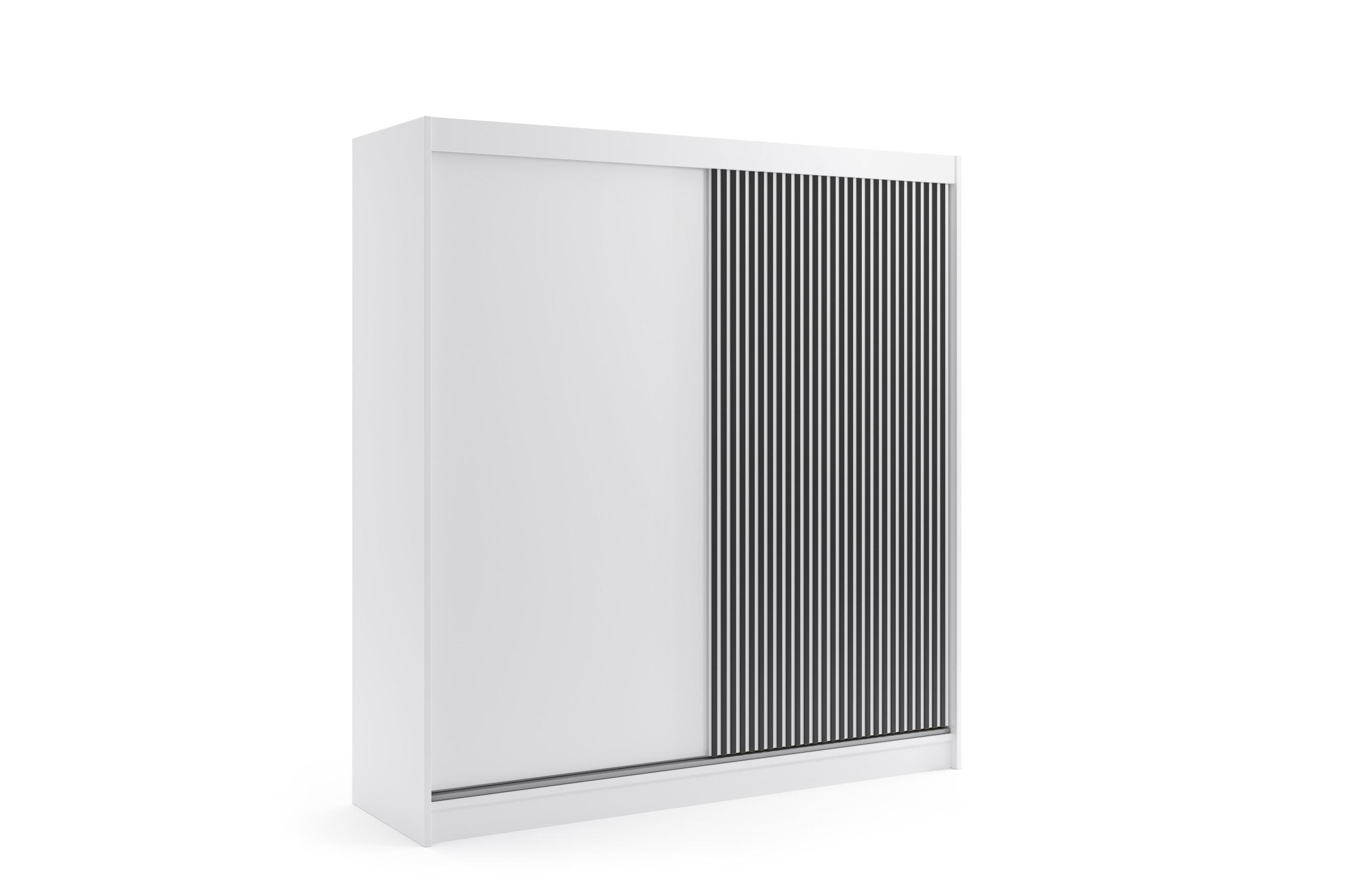 KLEIDERSCHRANK VILAN mit Lamel/LED - 200 cm - Weiß|Schwarz - Schwarz/Weiß, Holzwerkstoff (200/215/61cm) - ALTDECOR