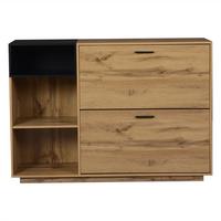SCHUHESCHRANK mit 3 offene Fächer & 2 Klappfächer Natur+Schwarz - Naturfarben, Holzwerkstoff (120/84.5/32cm) - Urban Meuble