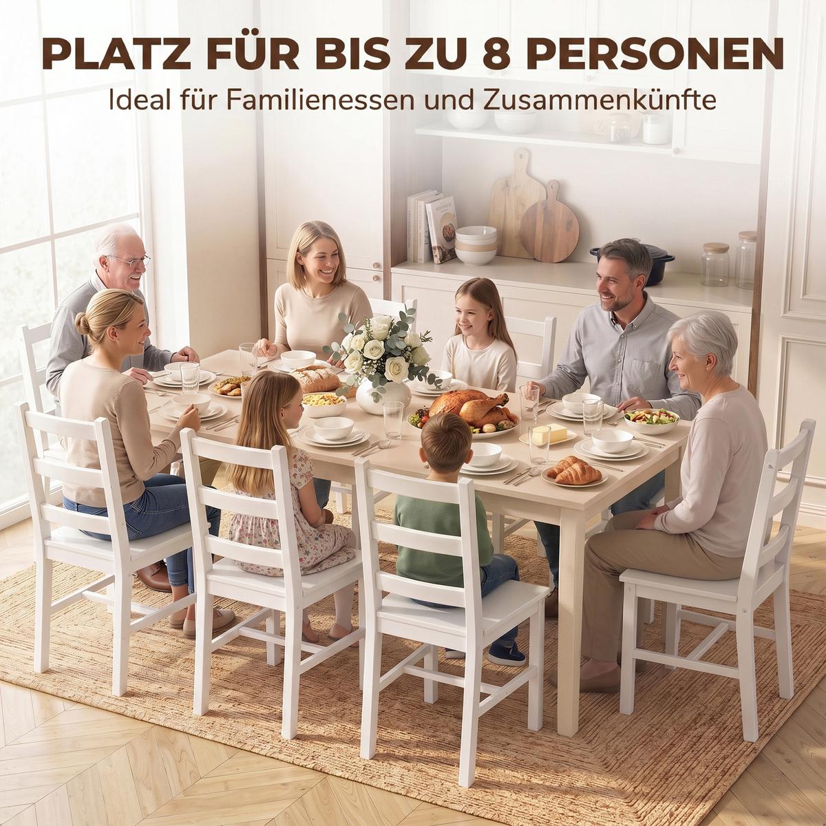 ESSTISCH Spanplatte Cremeweiß - Creme, Holz/Holzwerkstoff (180/90/76cm) - HOMCOM
