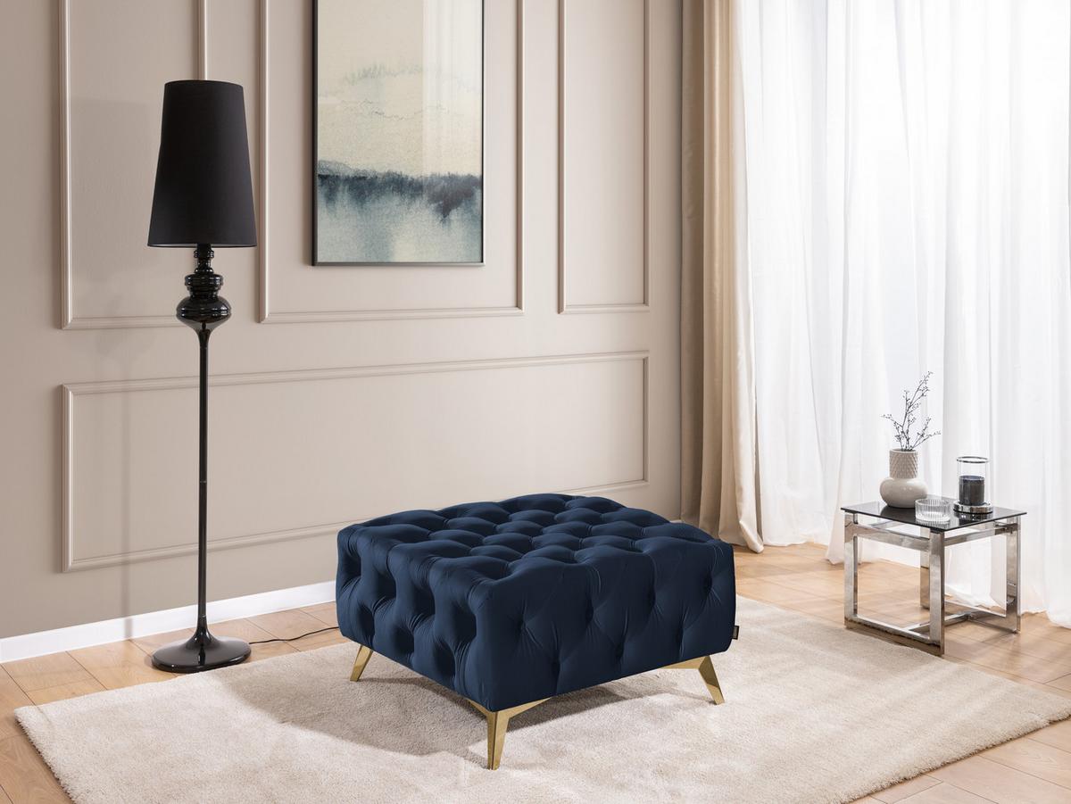HOCKER Chesterfield Whitby Marineblau Samt mit goldenen Füßen - Blau/Goldfarben, Holz/Textil (80/45/80cm) - S-Style Möbel
