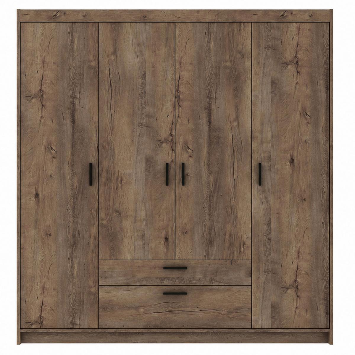 DREHTÜRENSCHRANK Elena mit 4 Türen und 2 Schubladen, ohne Spiegel Eiche Lefkas - Eichefarben, Holzwerkstoff (176/190/53cm) - Beautysofa