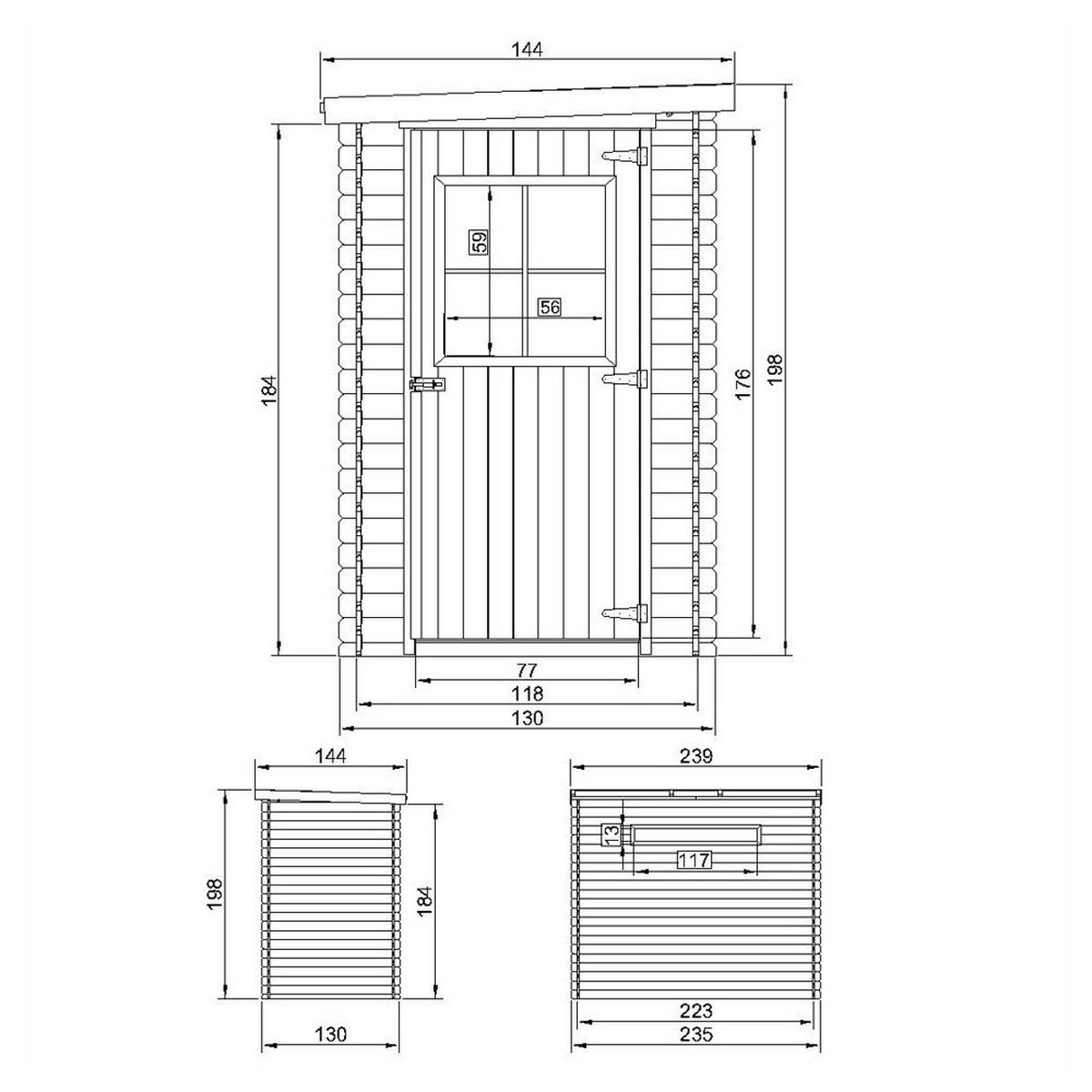 HOLZ-GARTENHAUS - B144xL239xH198 cm/ 2.63 m2 M306 - Beige, Holz (144/198/239cm) - Timbela