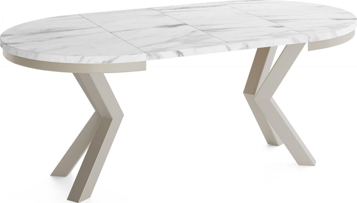 ESSTISCH Clara Grau-Beige runder ausziehbarer, Marmor Weiß 120-200/120/76 cm - Ecru/Greige, Holzwerkstoff/Metall (120/196/76cm) - WFL GROUP