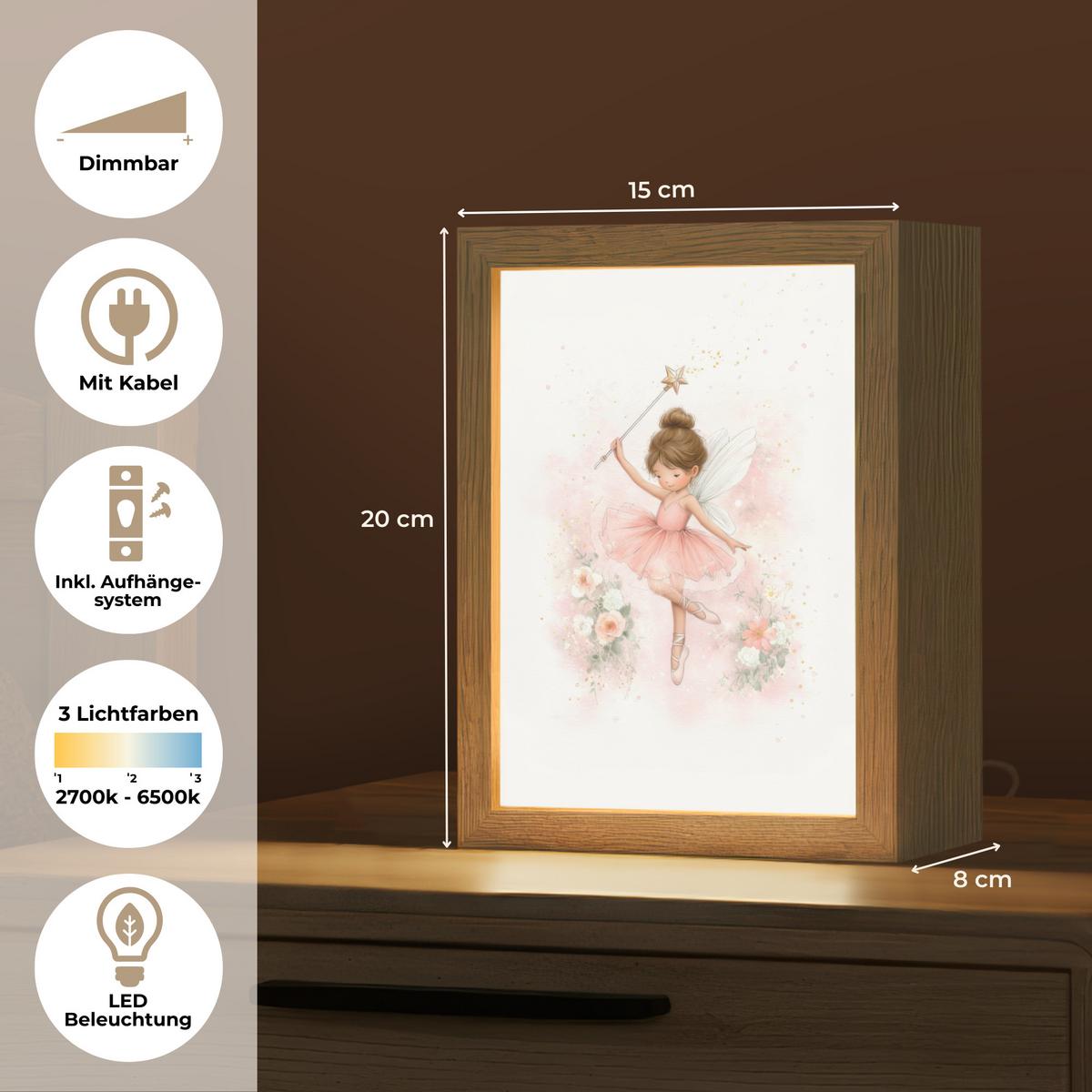 NACHTTISCHLAMPE Ballerina - Fee - Blumen - Rosa 15x20 cm - Rosa, Holzwerkstoff (8/15/20cm) - OnlyWow