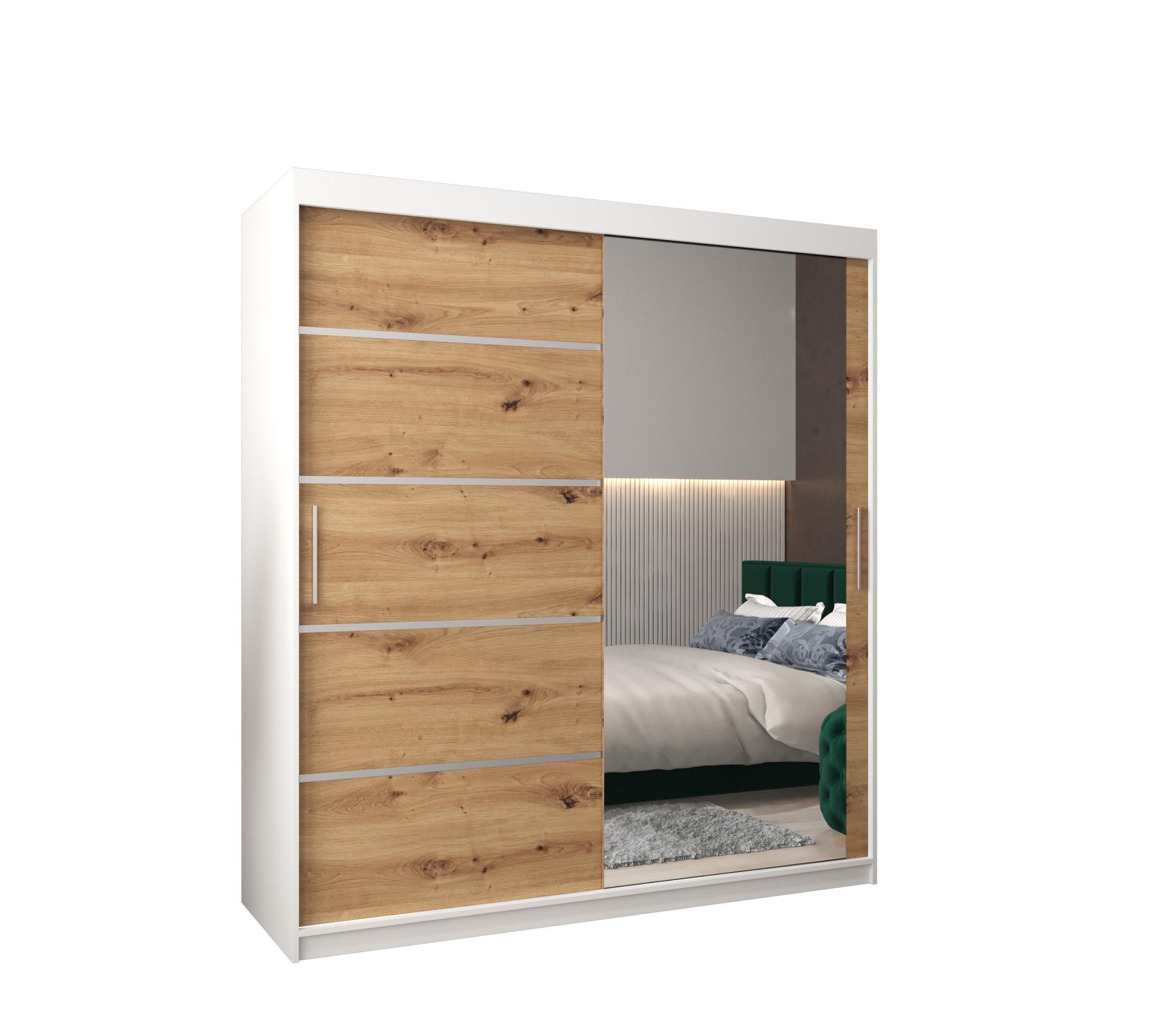 SCHWEBETÜRENSCHRANK 200/180/62 2-türig - Silberfarben/Eiche Artisan, Holz/Kunststoff (180/200/62cm) - MÖBEL KRYSPOL