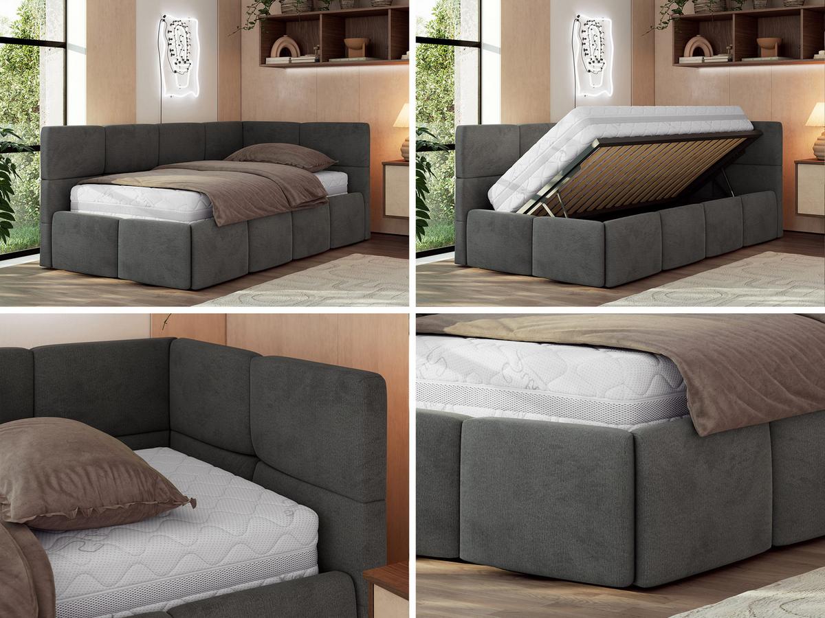 JUGENDBETT ARVO 90/200 - Dunkelgrau Velvet - Pocket-Matratze - Rechts Seite - Dunkelgrau, Textil (90/200cm) - MKS