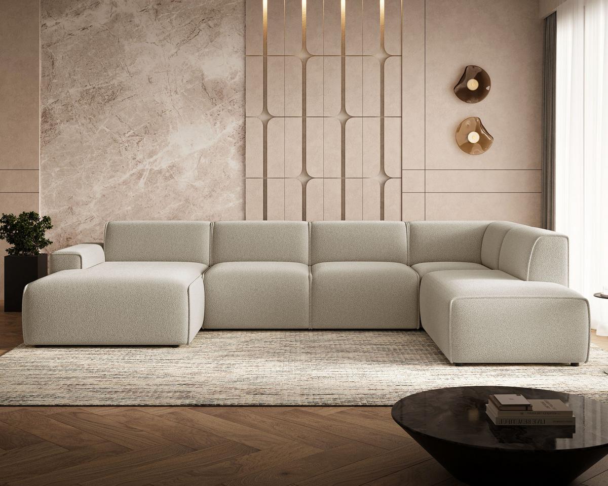 ECKSOFA U Belluno Beige Rechts - Beige/Schwarz, Holz/Kunststoff (220/378cm) - Graingold