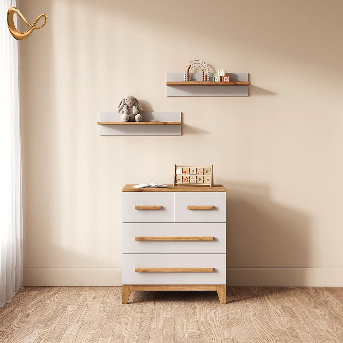KOMMODE Mailo Weiß/Artisan 80 x 88 cm mit 4 Schubladen - Weiß/Eiche Artisan, Holzwerkstoff (80/88/53.4cm) - Livinity®