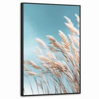 LEINWAND Bilder mit Rahmen - Ziergras - Wind - Hellbraun - 60x90 - Hellblau, Textil (60/90cm) - MuchoWow