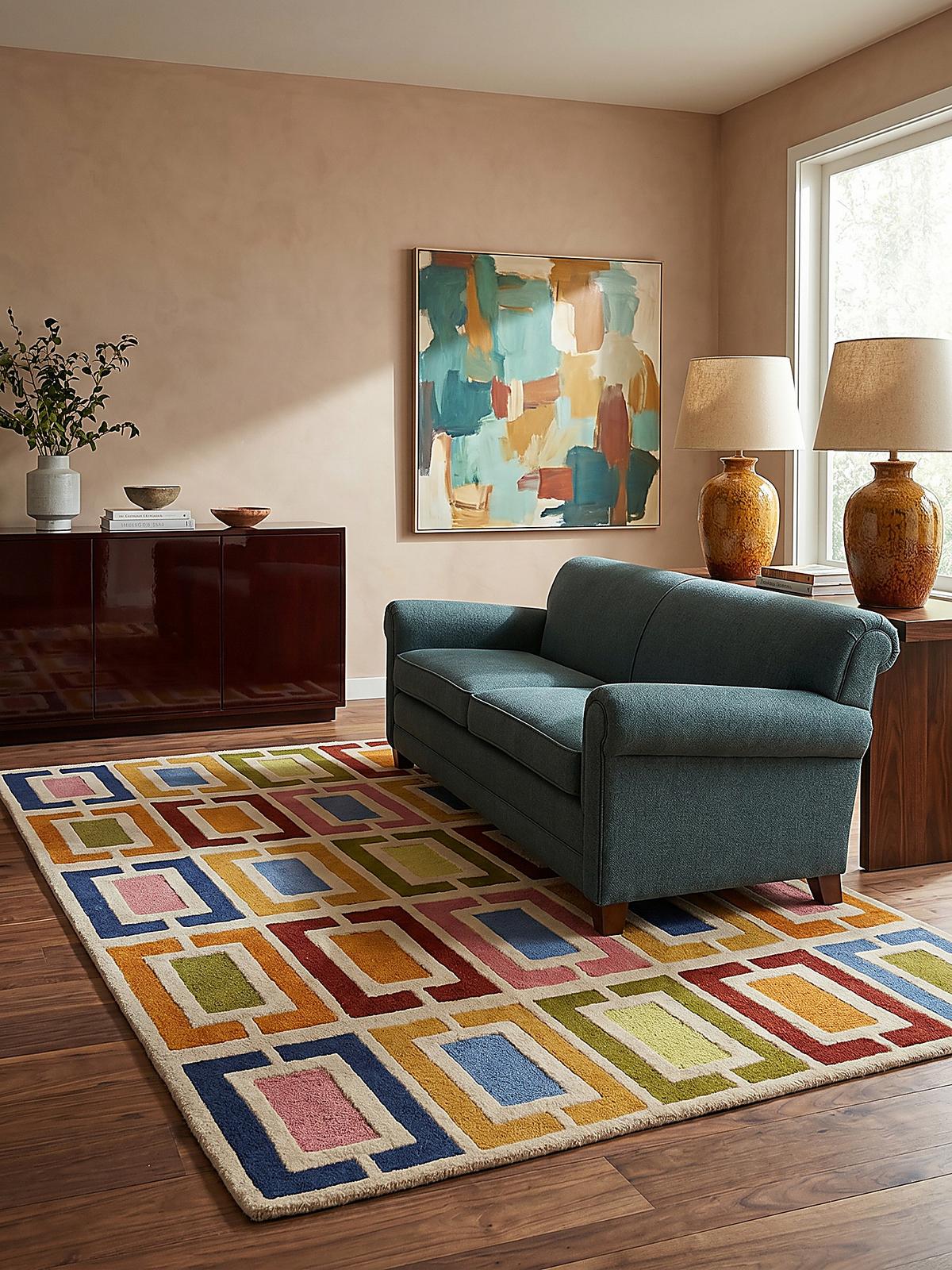 WOLLTEPPICH DERWENT, geometrisch, Orange-Bunt, 160 x 230 cm - Multicolor, Textil (230/160cm) - KADIMA DESIGN