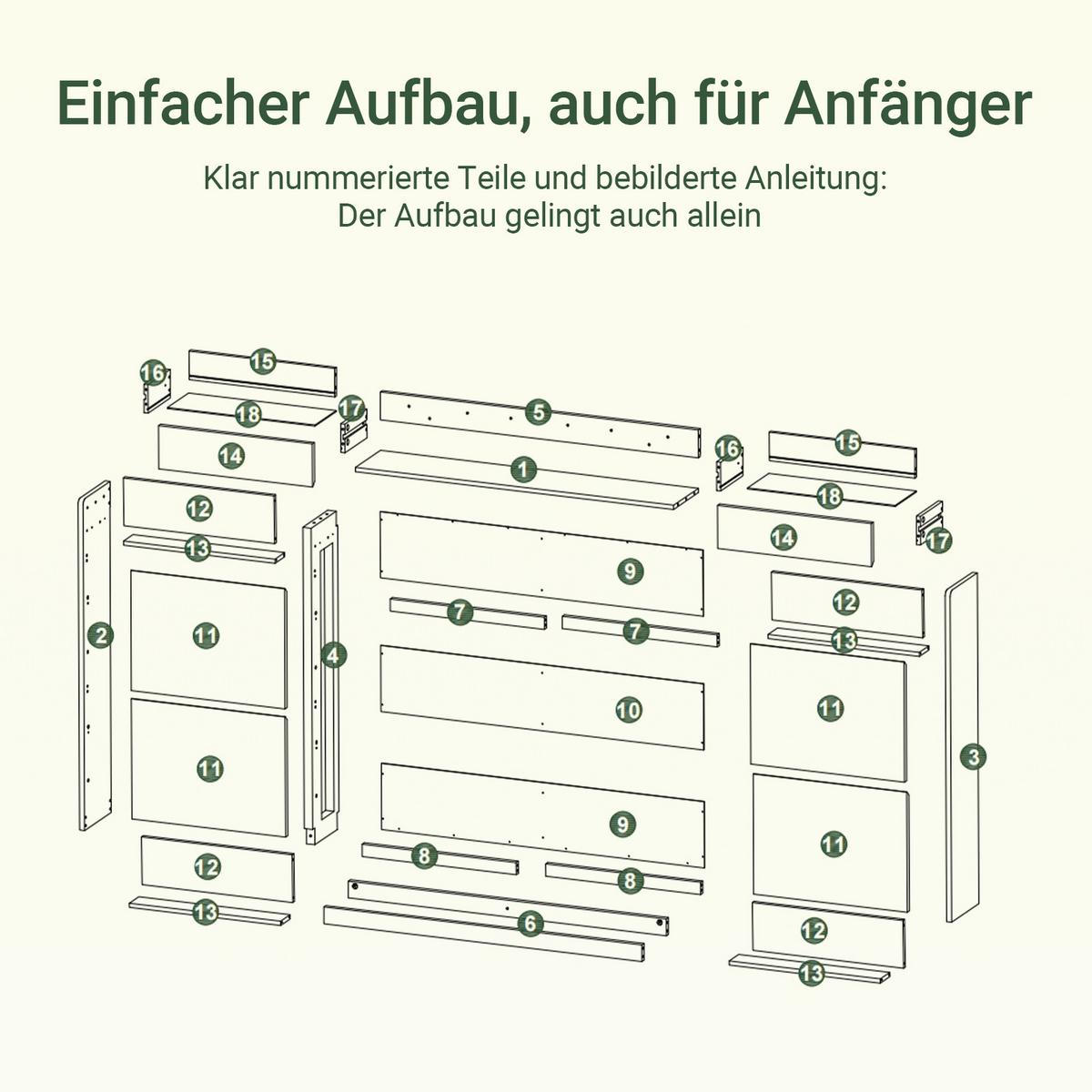 SCHUHKIPPER mit 4 Klappen, Schuhschrank schmal, nur 19 cm tief, 98x19x95 cm, Weiß, 4 Klappen und 2 Schubladen, für Flur, Diele & kleine Wohnungen - Weiß, Holz (98/95/19cm) - SoBuy