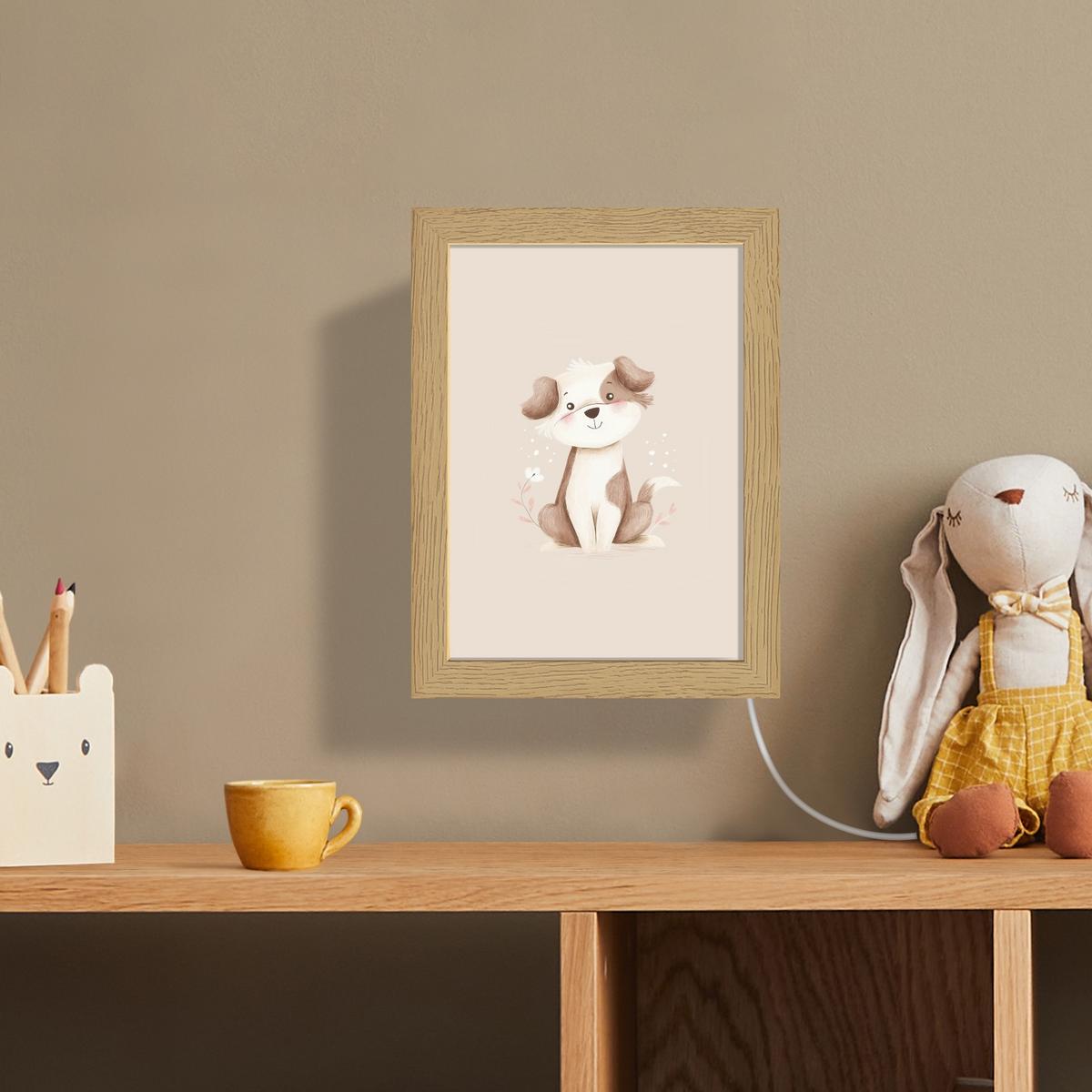 WANDLEUCHTE Hund - Gefleckt - Braun 15x20 cm - Beige, Holzwerkstoff (15/20/8cm) - OnlyWow
