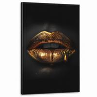 LEINWAND Bilder mit Rahmen - Frau - Porträt - Lippen - Gold - Schwarz - 90x140 - Schwarz, Textil (90/140cm) - MuchoWow