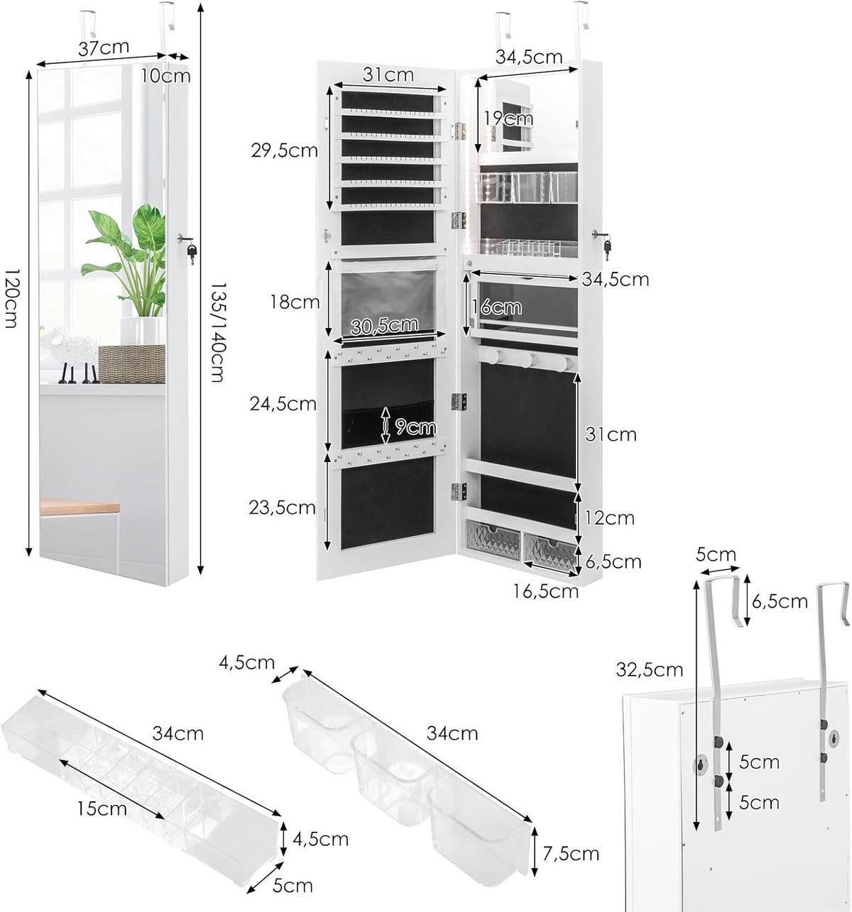 SCHMUCKSCHRANK Weiß - Weiß, Holz (37/140/10cm) - COSTWAY