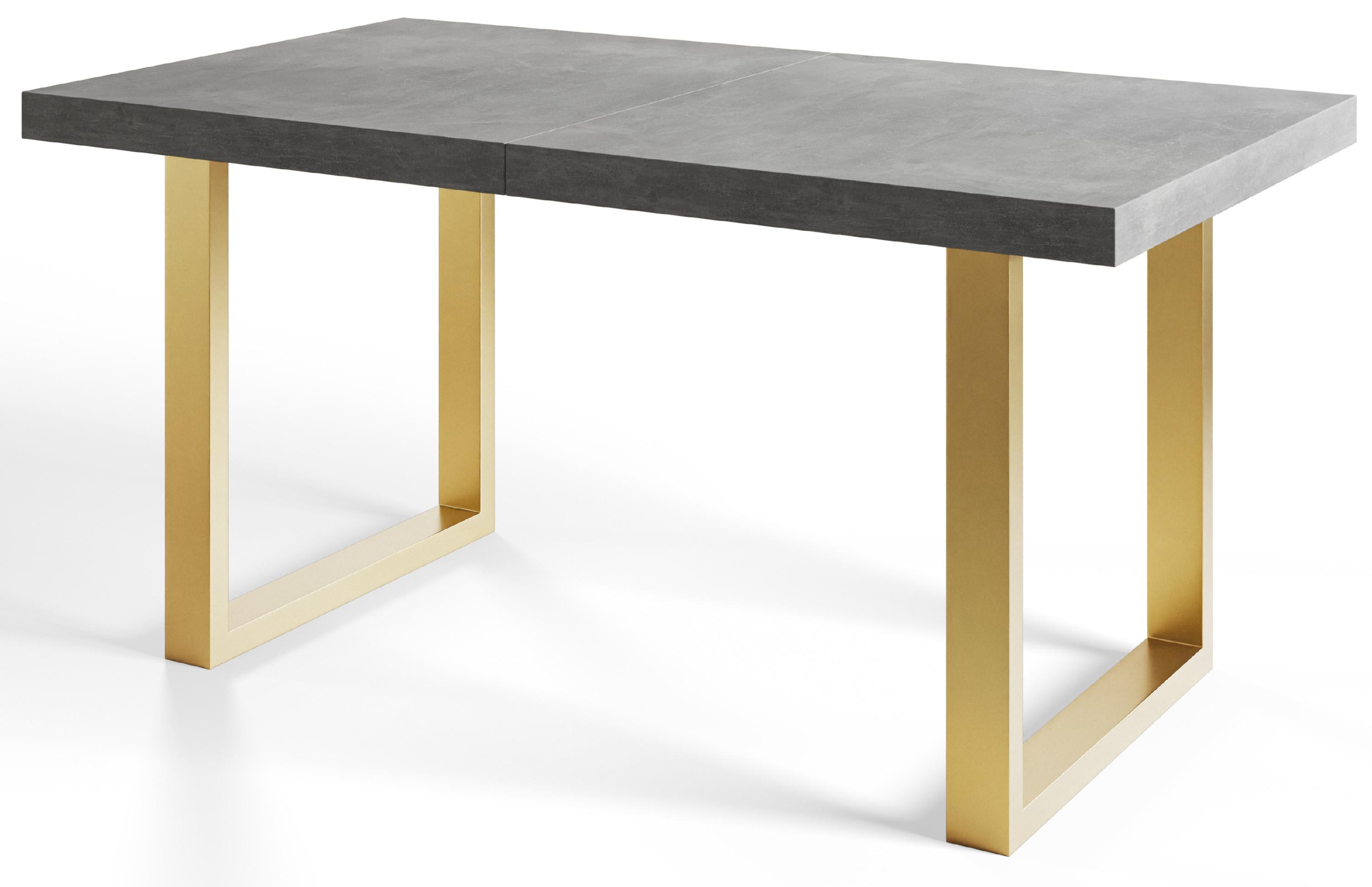 INDUSTRIELLER Esszimmertisch LOFT-U, ausziehbarer Tisch, Größe: 120-220X80X77 cm, Wohnzimmertisch Farbe: Grau, mit Metallbeinen in Farbe Gold - Goldfarben/Grau, Holzwerkstoff (120/80/77cm) - Alpi-Möbel