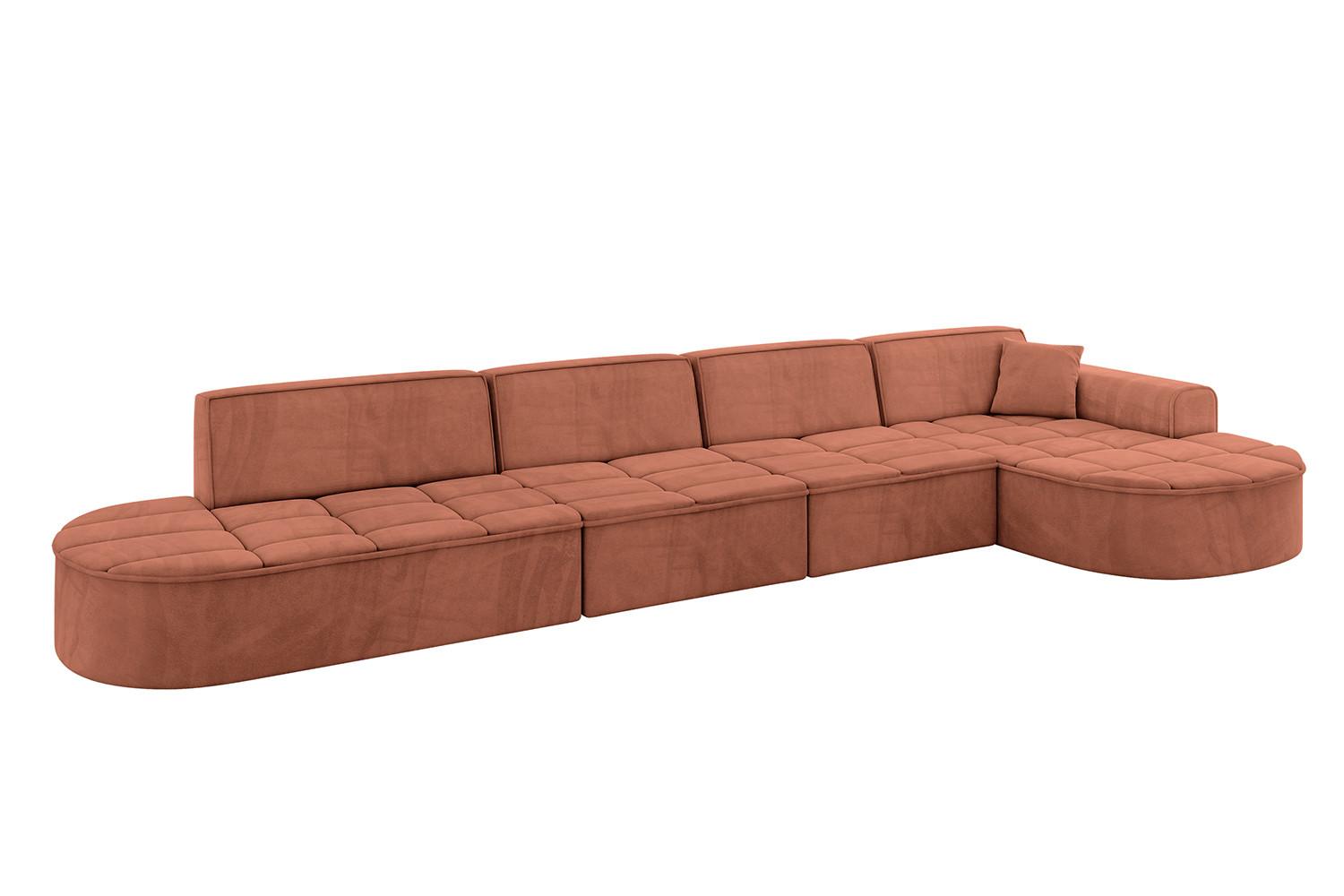 ECKSOFA Ottomane Rechts TARO-L3 - 413x171x79,5 cm Apricot - Koralle, Holzwerkstoff/Textil (413/171cm) - ALTDECOR
