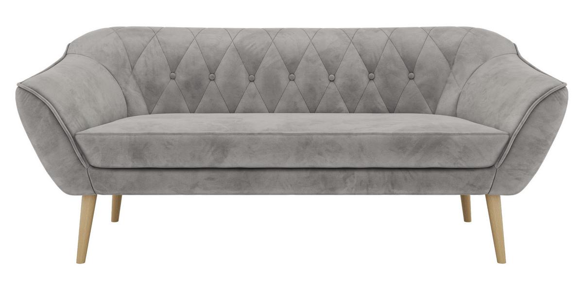 3-SITZER-SOFA PIRS - Hellgrau Velvet - Holzbeine - Buchefarben/Hellgrau, Holzwerkstoff/Textil (180/75/74cm) - MKS