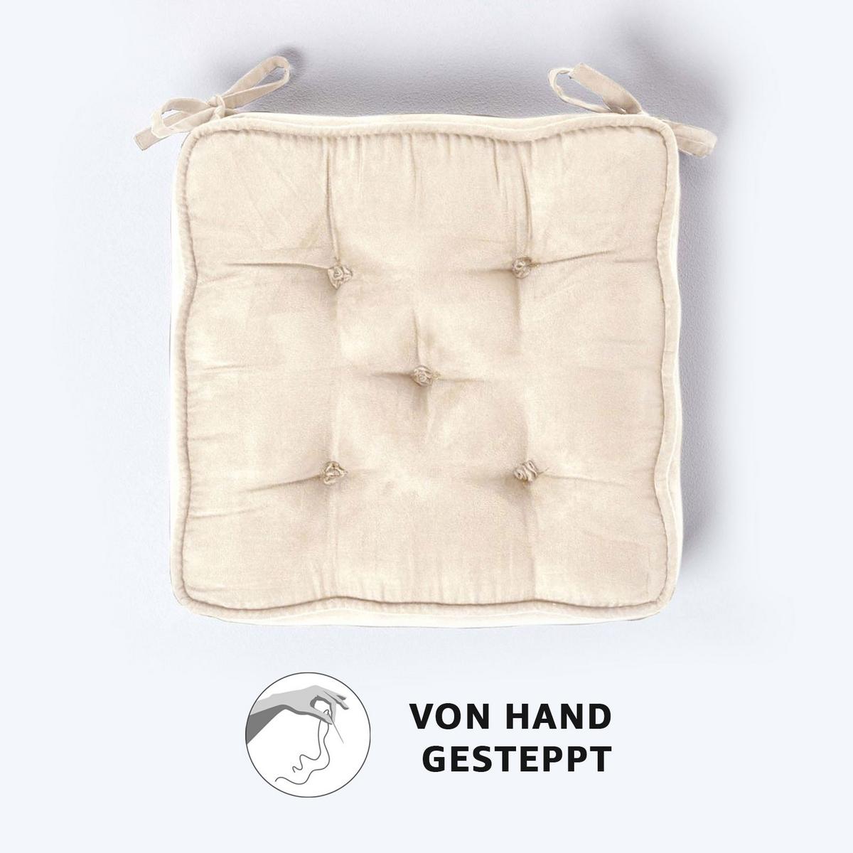 SITZKISSEN creme 40/40/10 cm – Stuhlkissen Velours - Creme, Textil (40/40/10cm) - Homescapes