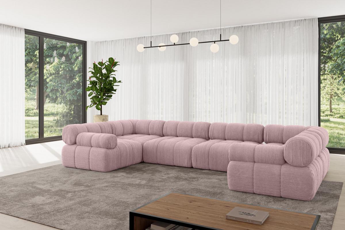 WOHNLANDSCHAFT modulares Sofa Birno-U2 - 380x190x70 cm Rosa Cord - Rosa, Holzwerkstoff/Textil (380/70/190cm) - ALTDECOR