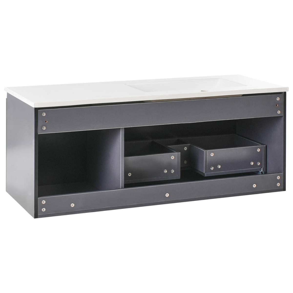 WASCHBECKENUNTERSCHRANK wandmontiertk mit Waschbecken Schwarz Tiete - Schwarz, Holzwerkstoff (120/46/134cm) - Beliani