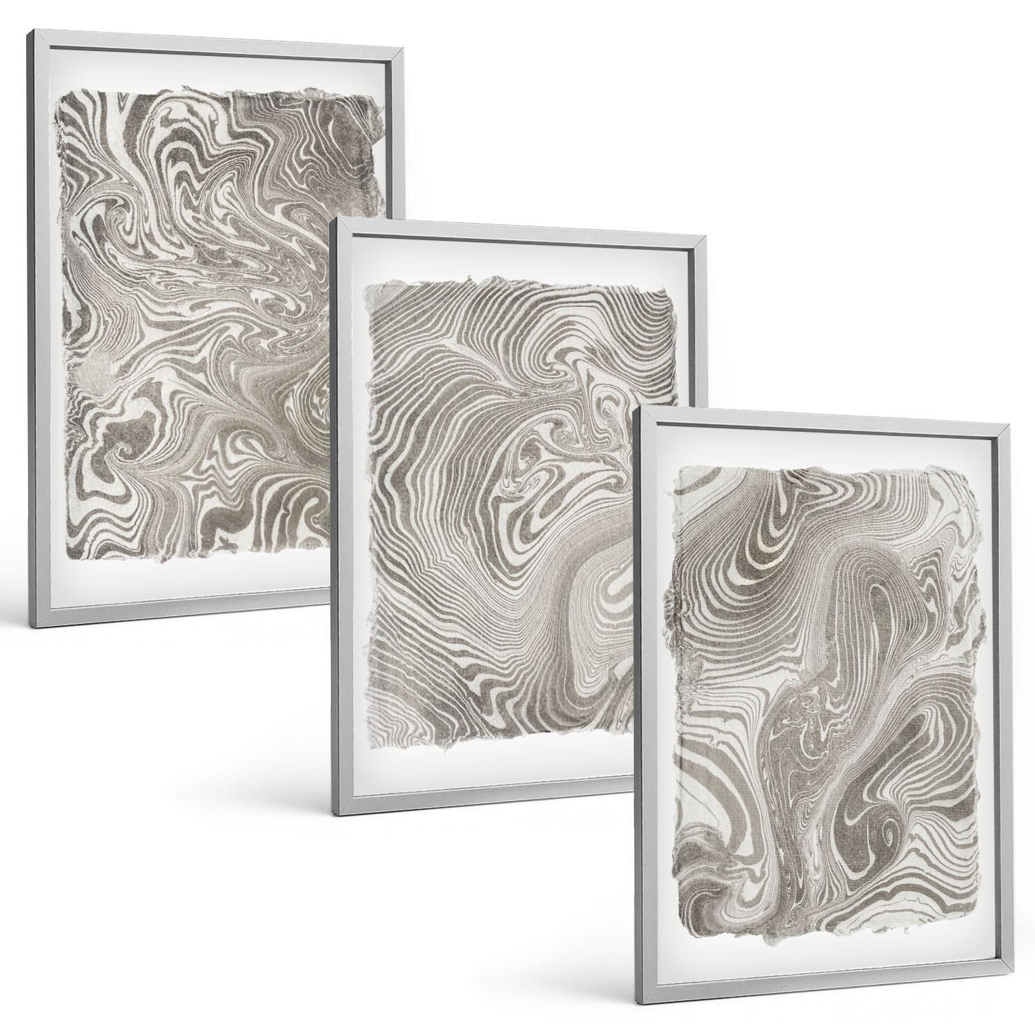 BILDER SET 3er Set - 40x60 cm Silberner Rahmen - Moderne Formen Malerei - Silberfarben, Kunststoff (40/60cm) - TULUP
