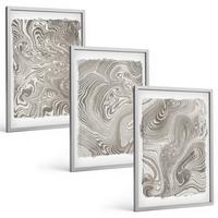 BILDER SET 3er Set - 40x60 cm Silberner Rahmen - Moderne Formen Malerei - Silberfarben, Kunststoff (40/60cm) - TULUP