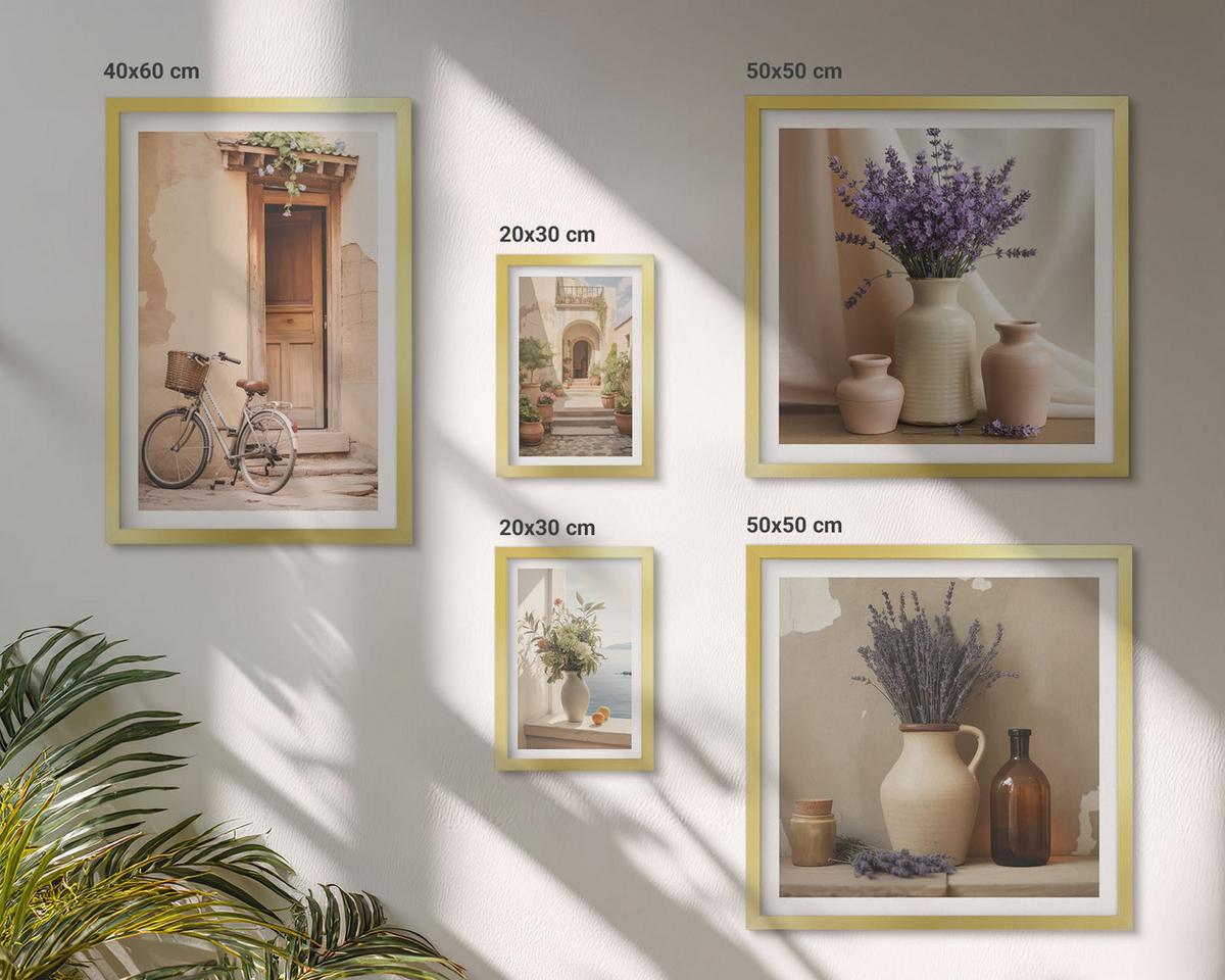 BILDER SET 5er Set - 50x50 cm & 20x30 cm & 40x60 cm Goldrahmen - Friedliche Zen-Blumen-Buddha-Komposition - Goldfarben, Kunststoff (40/60cm) - TULUP