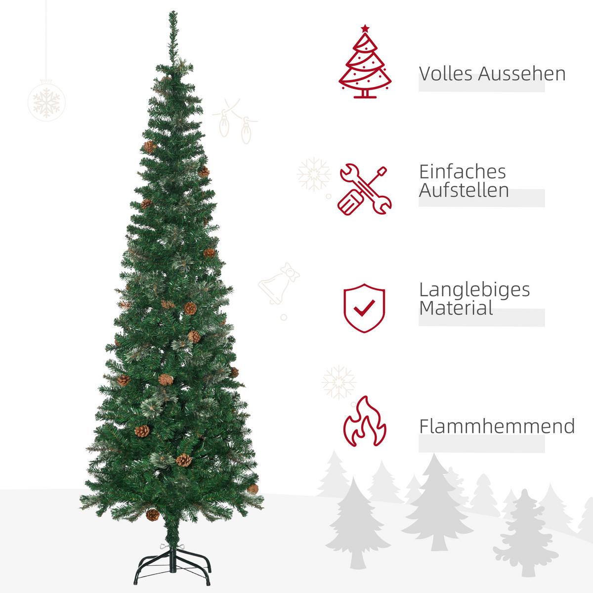 KÜNSTLICHER-WEIHNACHTSBAUM, 195 cm Christbaum mit 556 Spitzen für Weihnachten - Grün, Kunststoff/Metall (195cm) - HOMCOM