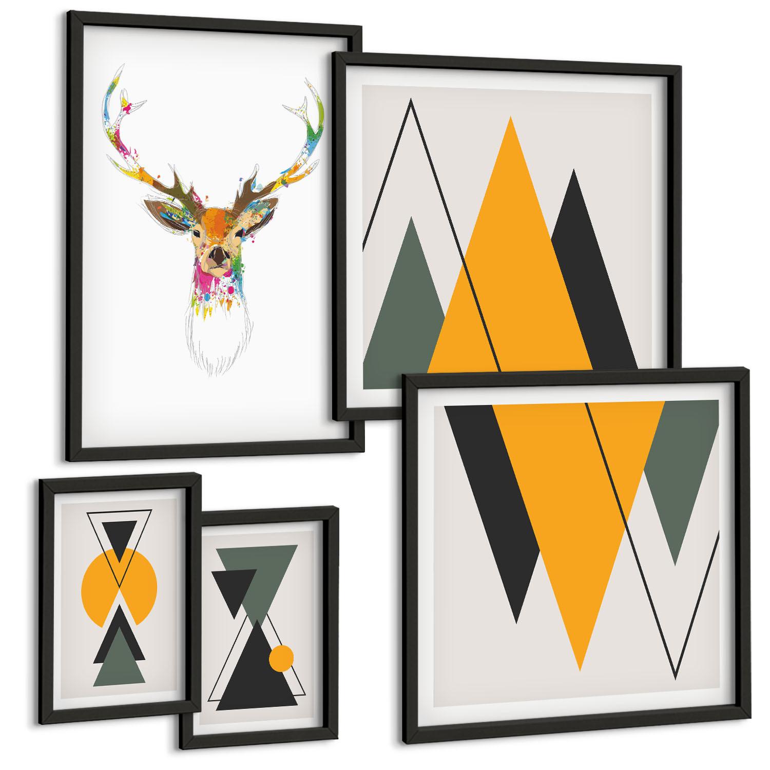 BILDER SET 5er Set - 50x50 cm & 20x30 cm & 40x60 cm Schwarzer Rahmen - Italienische Städte (Aquarell) - Schwarz, Kunststoff (40/60cm) - TULUP