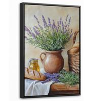 LEINWAND Bilder mit Rahmen - Lavendel - Brot - Stilleben - 20x30 - Flieder, Textil (20/30cm) - MuchoWow