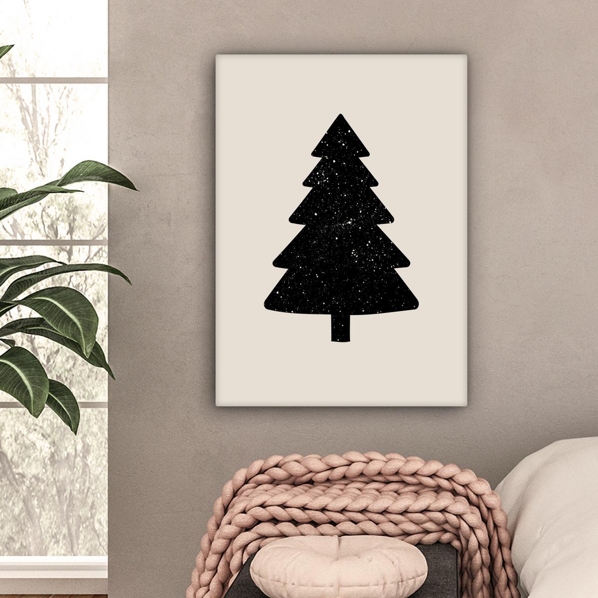 LEINWANDBILD Weihnachtsbaum - Schwarz - Urlaub - Beige Wandbild Wohnzimmer 60x80 cm - Schwarz, Textil (60/80cm) - MuchoWow