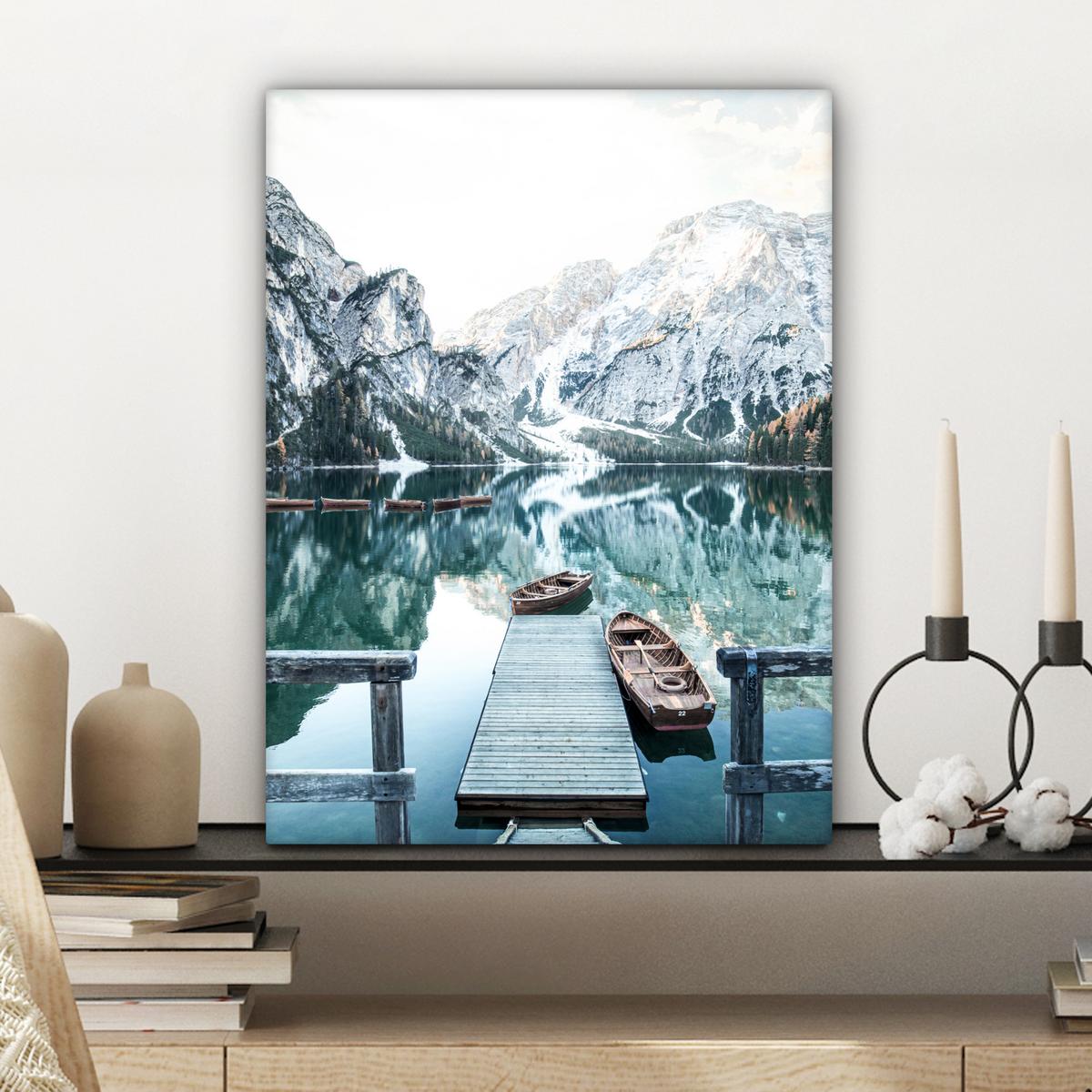 LEINWANDBILD Natur - Berge - Schnee - Wald - Boot Room Decor 30x40 cm - Hellgrün, Textil (30/40cm) - MuchoWow