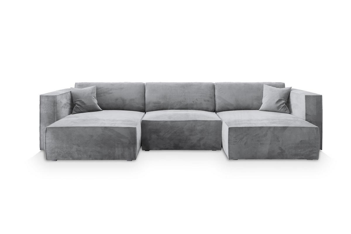 WOHNLANDSCHAFT SARMO M Hellgrau Velours-Stoff mit Schlaffunktion - Hellgrau/Grau, Holz/Kunststoff (347/70/148cm) - MASSENO