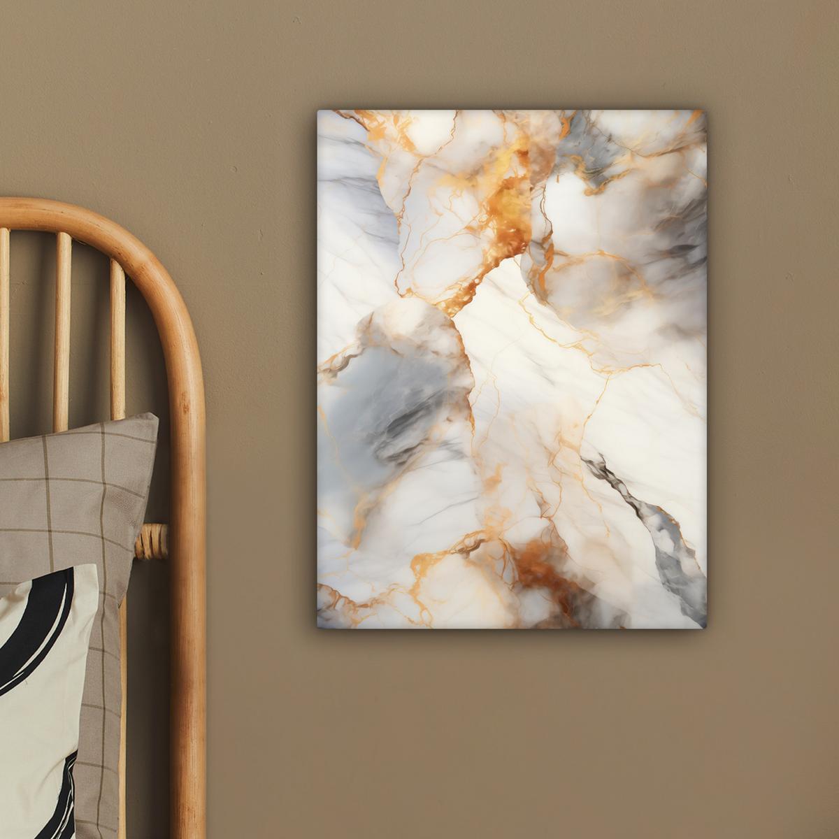 LEINWANDBILD Marmor - Grau - Gold Room Decor 30x40 cm - Weiß, Textil (30/40cm) - MuchoWow
