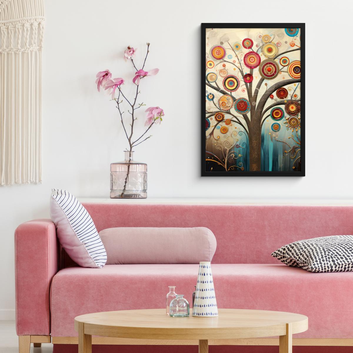 POSTER MIT RAHMENGERAHMTES BILD Baum - Baum des Lebens - Farbe Bilder mit Rahmen 40x60 cm - Braun, Papier (40/60cm) - MuchoWow