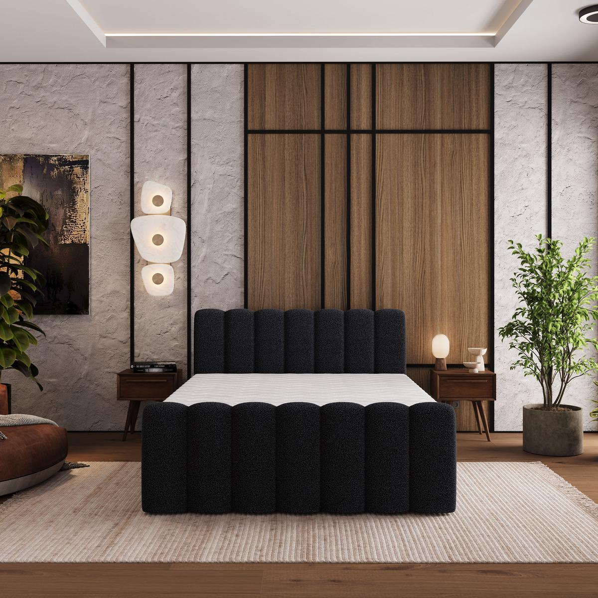 BOXBETT CELLA 180x200 cm mit Matratze und Topper - Schwarz - Schwarz, Holz (180/200cm) - MASSENO